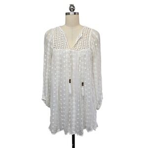 House of Harlow 1960 White Embroidered Crochet Mini Dress Womens XS Silk/ Cotton